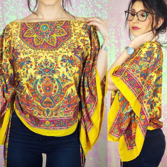 Vintage Tops - 100% SILK Kimono Mandala Pattern Top